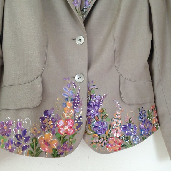 Calvin Klein Hand Painted Floral Blazer Jacket - Picture 9 of 16